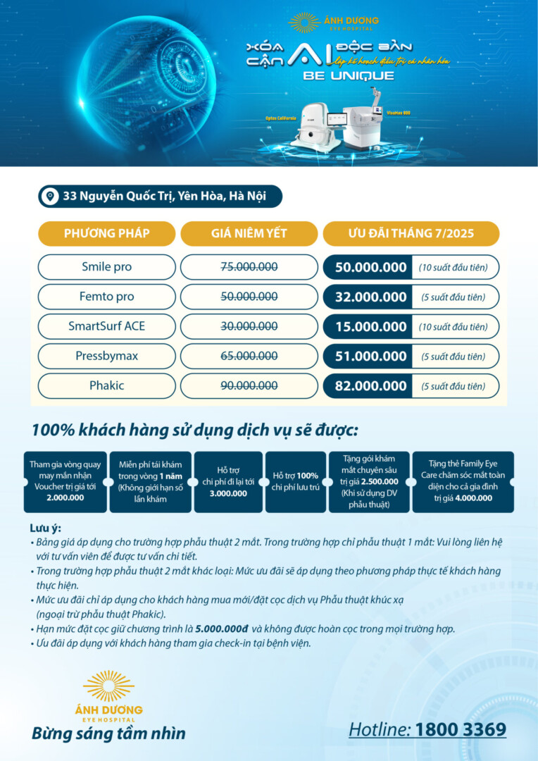 Chương trình khuyến mãi Tháng 07 – Bệnh viện mắt Ánh Dương