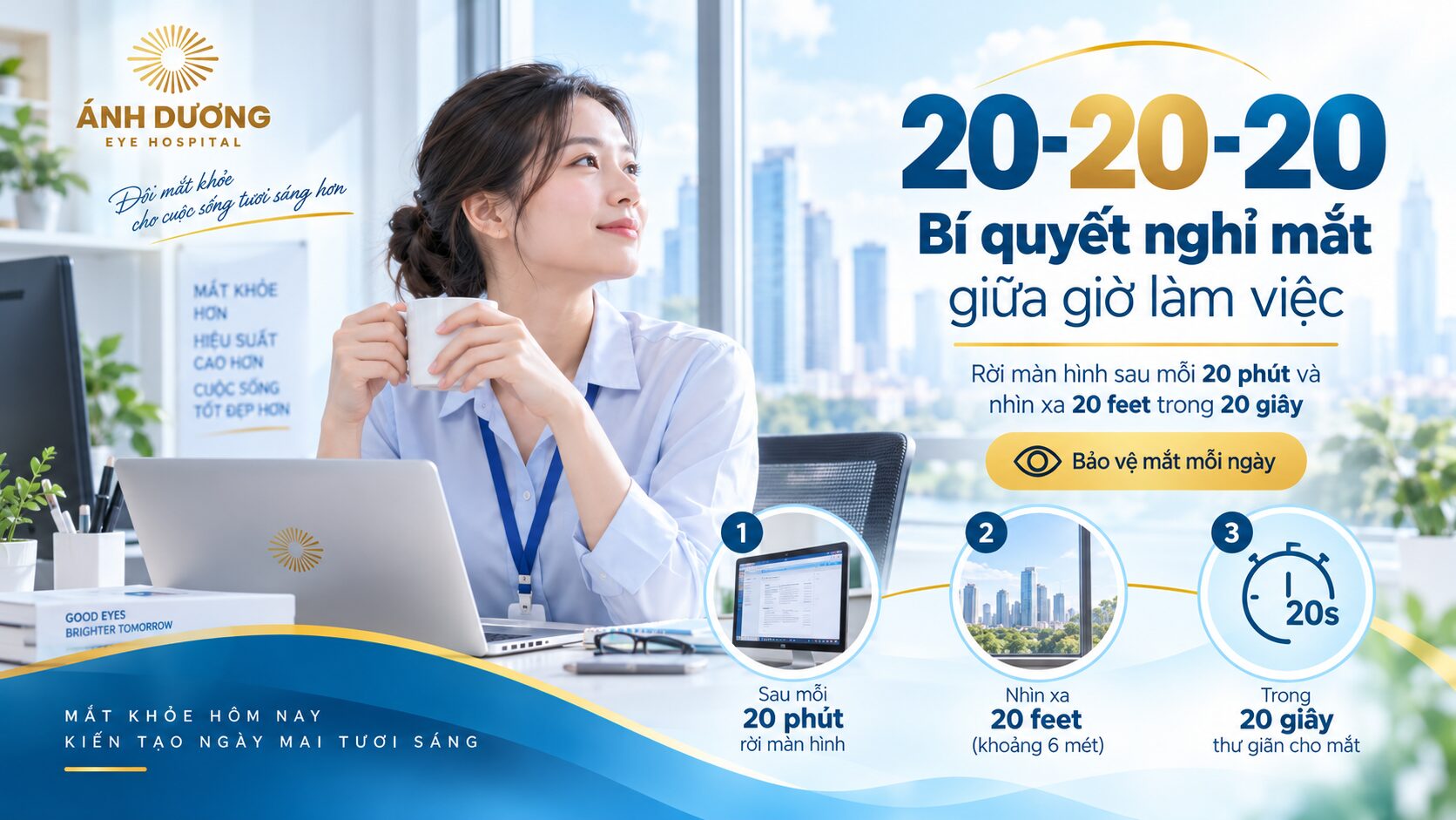 Quy tắc 20-20-20 giúp giảm mỏi mắt