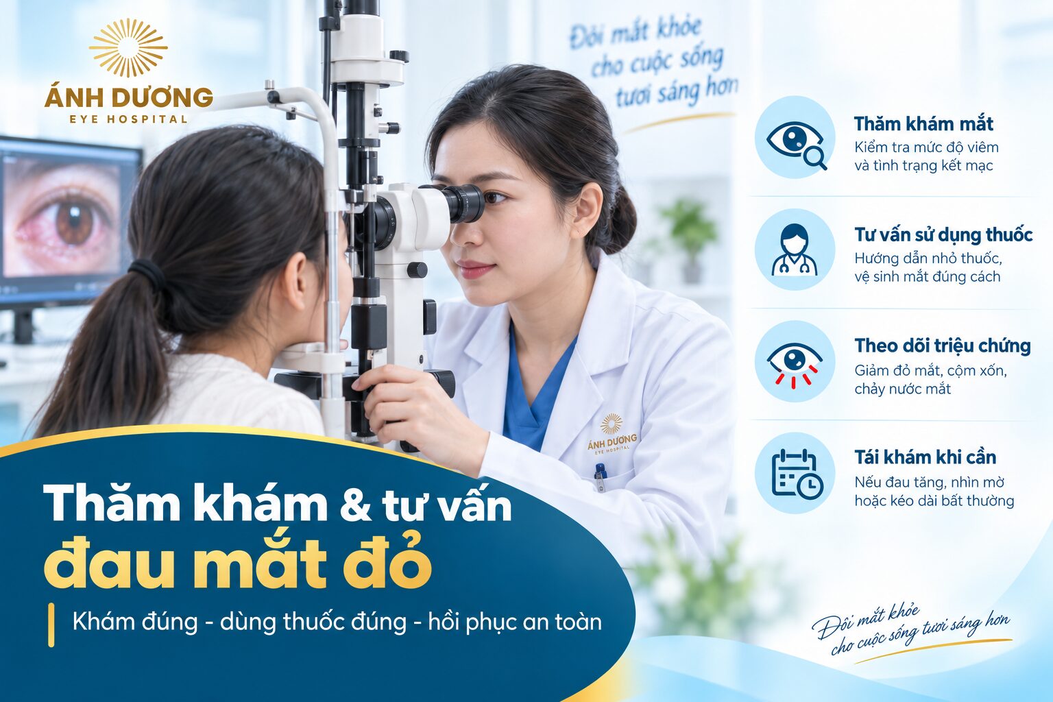 Bác sĩ chuyên khoa thăm khám và chỉ định thuốc trị đau mắt đỏ đúng cách
