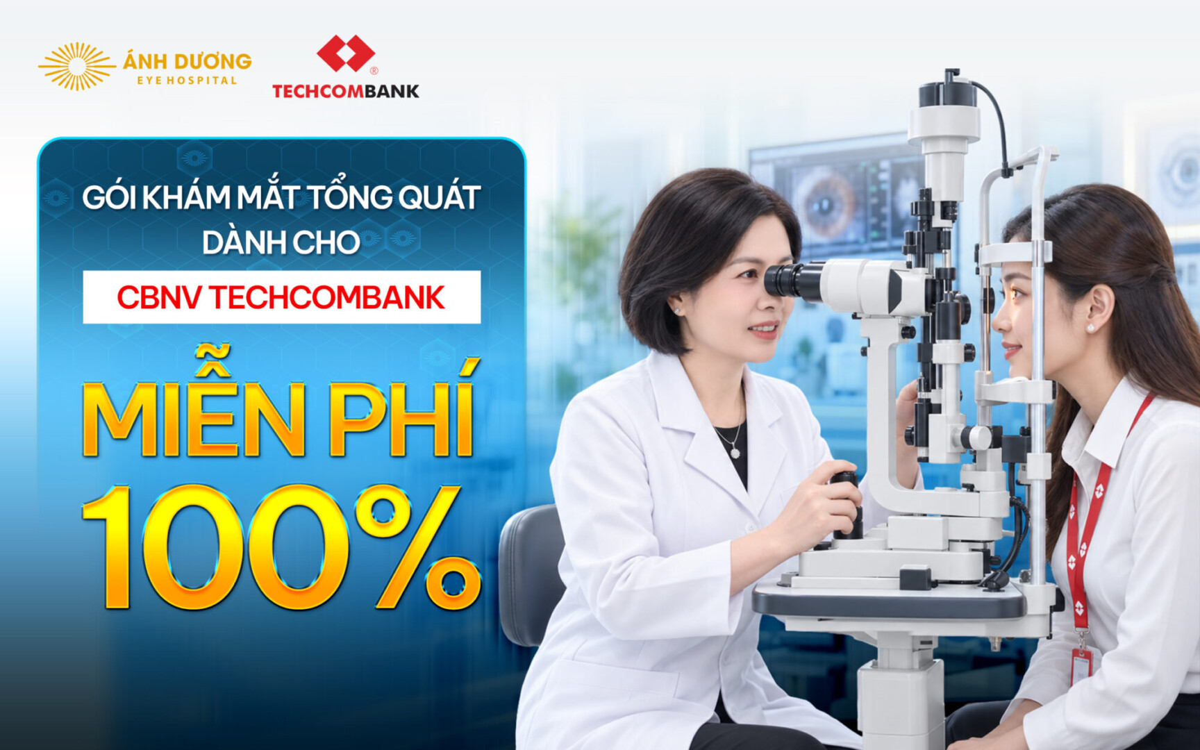 Bệnh viện Mắt Ánh Dương miễn phí 100% gói khám mắt tổng quát dành cho CBNV Techcombank